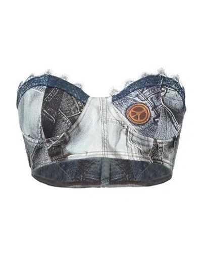 Moschino Jeans Woman Top Blue Size 6 Viscose, Elastane