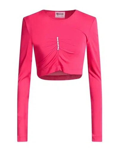 Moschino Jeans Woman Top Fuchsia Size 4 Viscose, Polyester In Pink