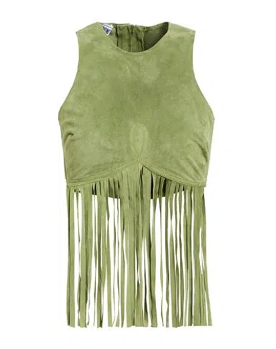 Moschino Jeans Woman Top Green Size 4 Leather