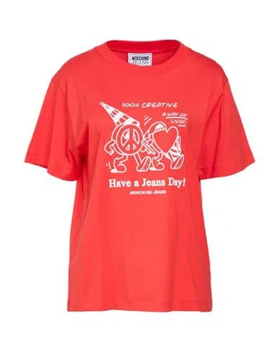 Moschino Jeans Woman T-shirt Orange Size Xs Cotton In Red