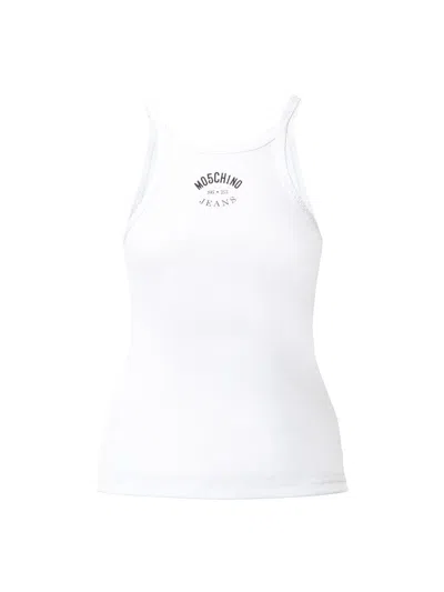 Moschino Jeans Signature Ribbed Logo Tank Top In White