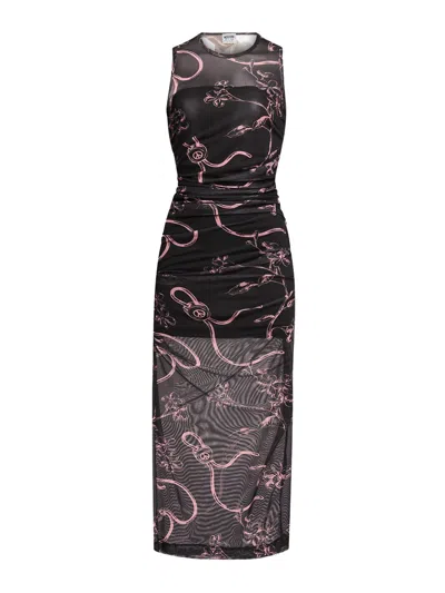 Moschino Jeans Women's Floral Tulle Print Midi Dress In Black