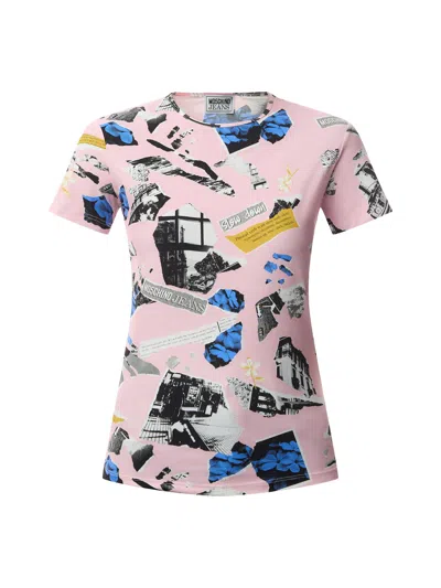 Moschino Jeans Women's Punk Print Lycra T-shirt Multi In Pink