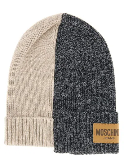 Moschino Jeans Wool Cap With Logo In Gray