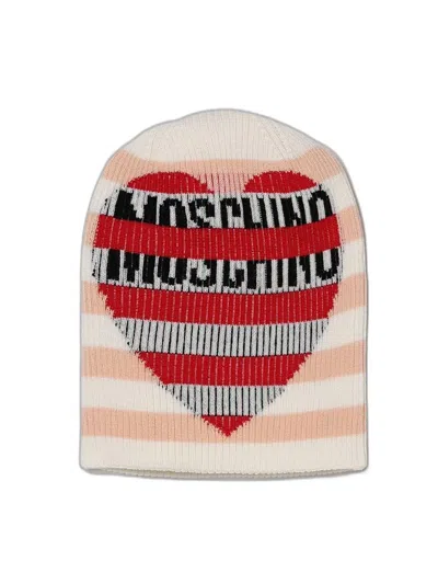 Moschino Jeans Wool Cap With Logo In Multicolor