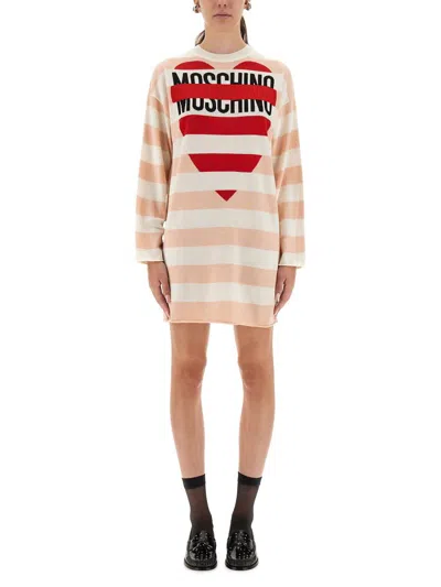 Moschino Relaxed Fit Wool Mini Dress In Neutral