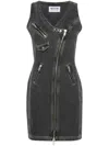 Moschino Jeans Zip-detailing Denim Mini Dress In Grey