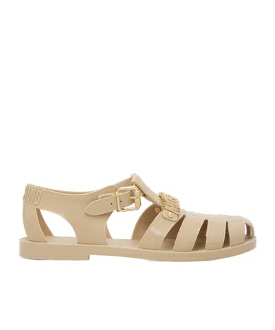 Moschino Beige Jelly Logo Lettering Sandals In Neutral