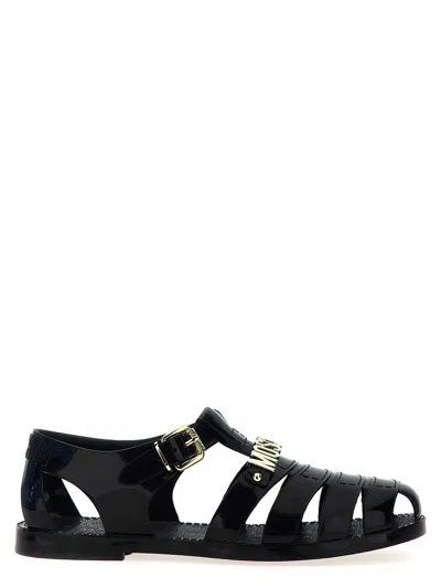 Moschino Logo-plaque Cut-out Sandals In Black