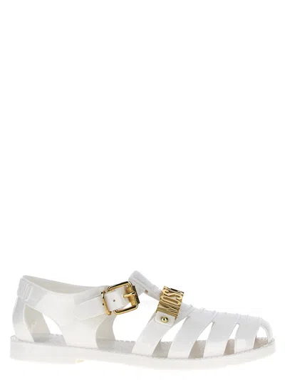 Moschino Logo Lettering Sandals In White