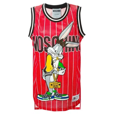 Pre-owned Moschino Jeremy Scott Bugs Bunny Tank Top Jersey Mini Dress Looney Tunes It 42 In Red