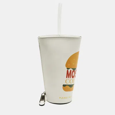 Pre-owned Moschino Jeremy Scott Burger Logo White Leather Clutch