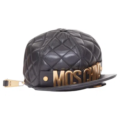 Pre-owned Moschino Jeremy Scott Diamond Quilted Leather Gold Baseball Cap Top Handle Bag In Black