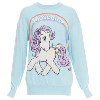 Pre-owned Moschino Jeremy Scott My Little Pony Blue Logo Rainbow Sweater S