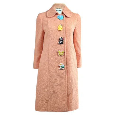 Pre-owned Moschino Jeremy Scott Spring 2022 Peach Tweed Animal Coat In Beige