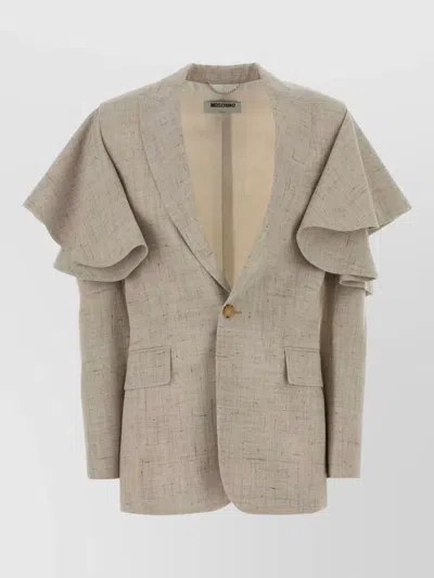 Moschino Jersey Blazer Notched Lapel Buttoned Cuffs In Gray