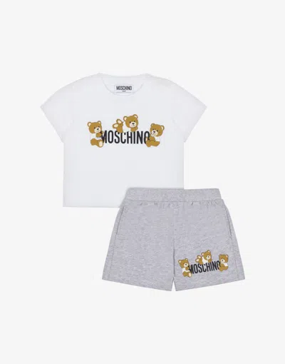 Moschino Babies' Jersey T-shirt And Shorts Set Teddy Bear In Gray