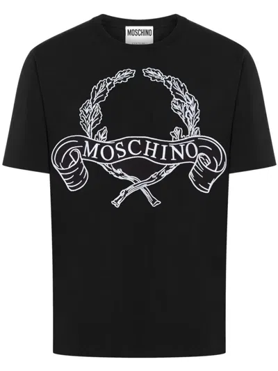 Moschino Jersey T-shirt With Laurel Print In Black