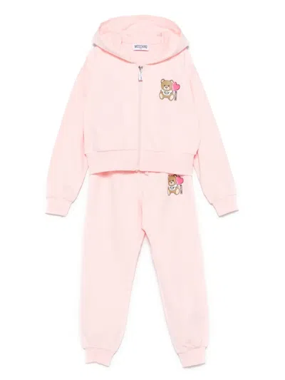 Moschino Kids' Teddy Bear Zip-up Tracksuit In 粉色