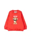 Moschino Red Sweatshirt For Babykids With Christmas Teddy Bear In Red