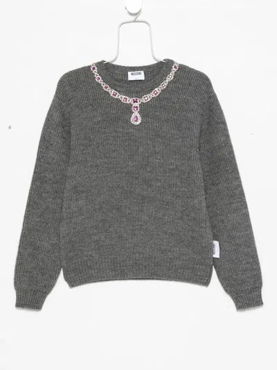 Moschino Jewel-embellished Ribbed Sweater In Green