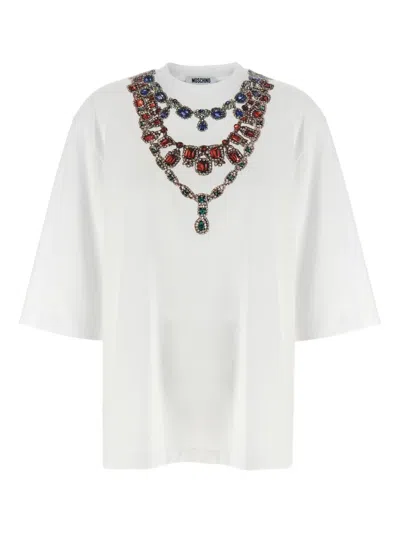 Moschino Embellished Neckline Short Sleeves Top In White