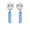 Moschino Logo Earrings In Silver/blue