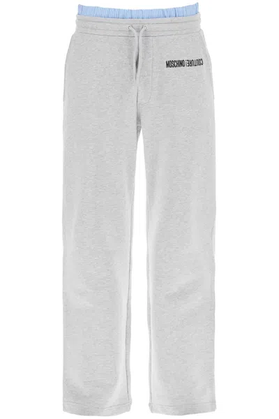 Moschino Logo-embroidered Cotton Track Pants In Grey