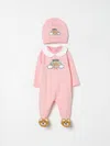 Moschino Pink Babygrow Set For Baby Girl With Teddy Bear In Pink