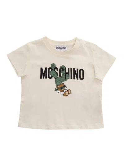 Moschino Kid Babies' Cream Colored T-shirt With Pattern In White