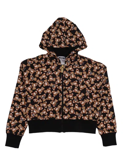 Moschino Kid Felpa Zippata C/capp In Brown
