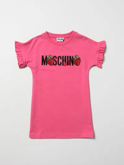 Moschino Kid Kids' Dress With Strawberry Print In Fuchsia