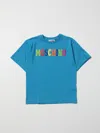 Moschino Kid T-shirt With Multicolor Logo Print In Gnawed Blue