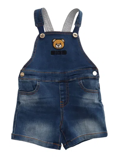 Moschino Kid Short Denim Dungarees In Black