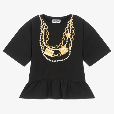 Moschino Kid-teen Kids' Girls Black Cotton Necklace T-shirt