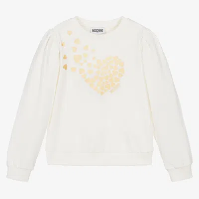 Moschino Kid-teen Babies' Girls Ivory Cotton Heart Print Sweatshirt In White