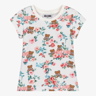 Moschino Kid-teen Babies' Girls Ivory Roses Cotton T-shirt In Multi