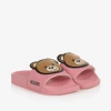 MOSCHINO KID-TEEN GIRLS PINK TEDDY BEAR SLIDERS