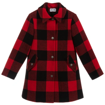 Moschino Kid-teen Babies' Girls Red & Black Check Logo Coat