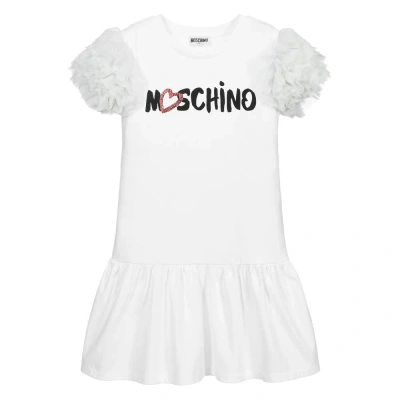 Moschino Kid-teen Kids' Girls Sparkly Puff Sleeve Dress In White