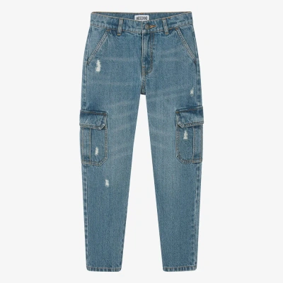 Moschino Kid-teen Teen Boys Blue Distressed Denim Cargo Jeans
