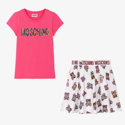 Moschino Kid-teen Teen Girls Pink Cotton Bear Skirt Set