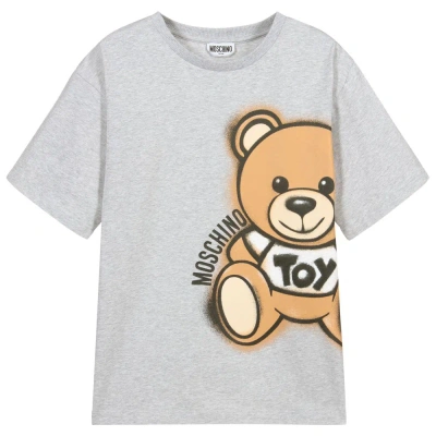 Moschino Kid-teen Teen Grey Logo T-shirt In Gray