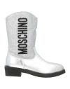 Moschino Kid Toddler Girl Boot Silver Size 9c Soft Leather, Textile Fibers In White