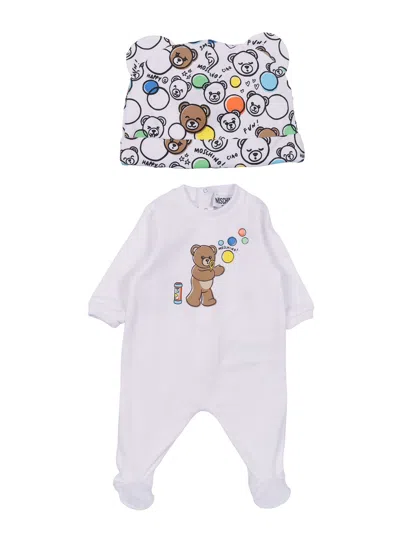 Moschino Kid Babies'  Tutina+berretto In White