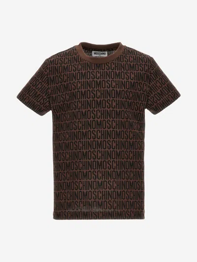 Moschino All Over Logo T-shirt In Brown