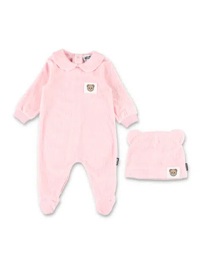 Moschino Kids Baby Bear Patch Footed Sleeper Set In Pink