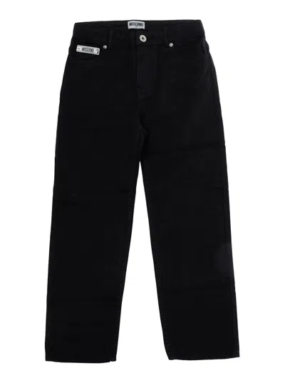 Moschino Kids Baby Boy Cotton Pants With Pockets And Logo Patches In Black