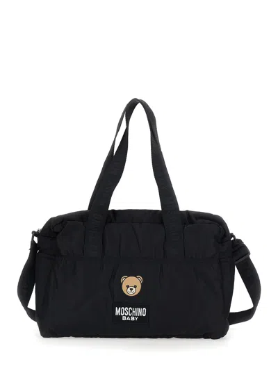 Moschino Kids Baby Changing Handbag With Changing Mat, Tech Fabric Unisex In Black