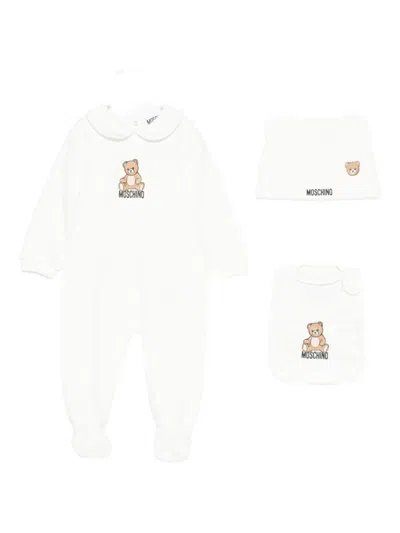 Moschino Kids Baby Set With Teddy Bear Print In White